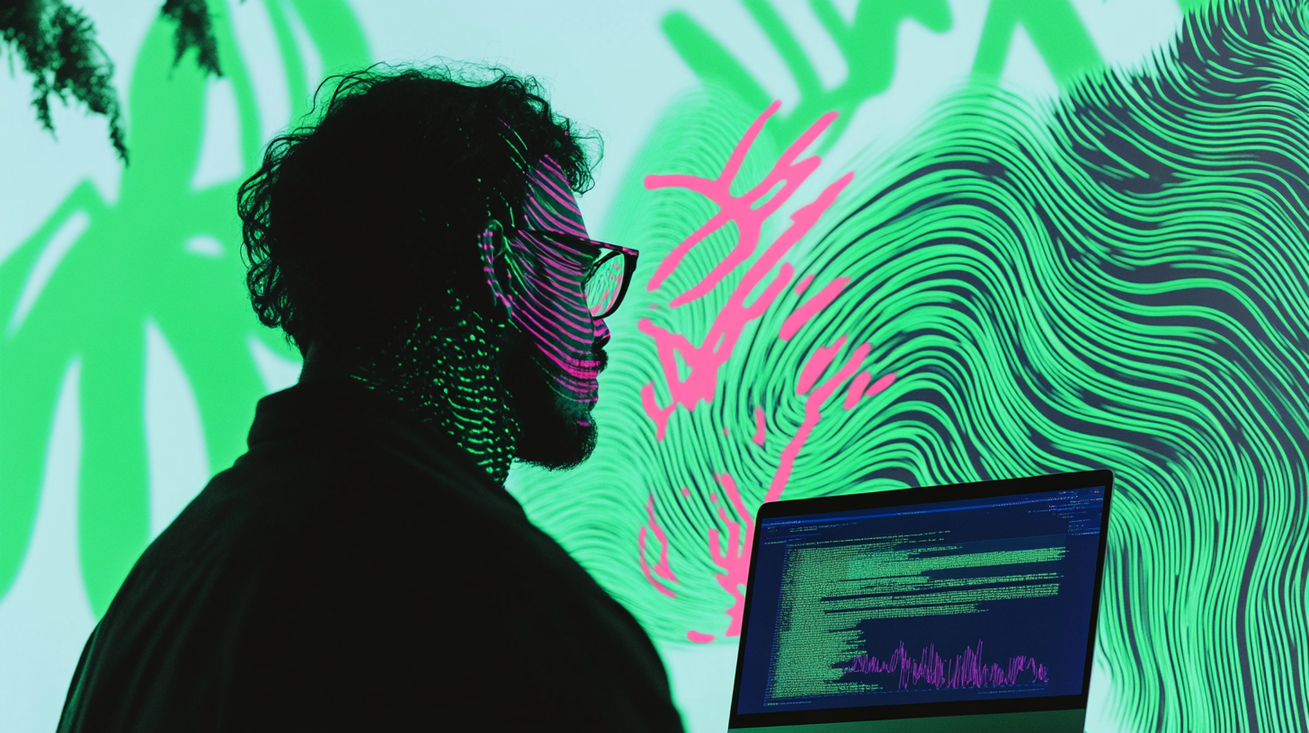 kreatywny marketer siedzacy przed komputerem i szukajacy rozwiazania seo ai